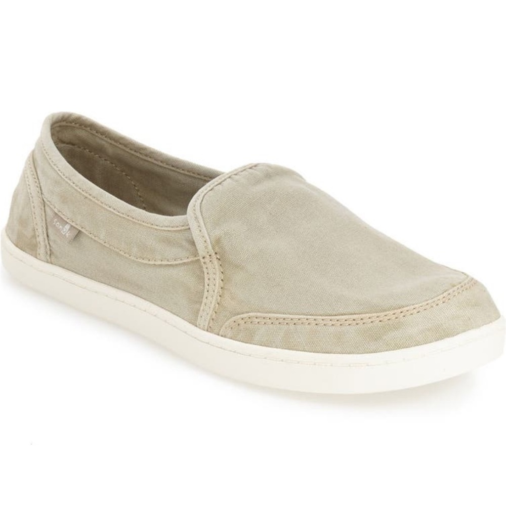 Sanuk Beige Canvas Slip-On Loafers